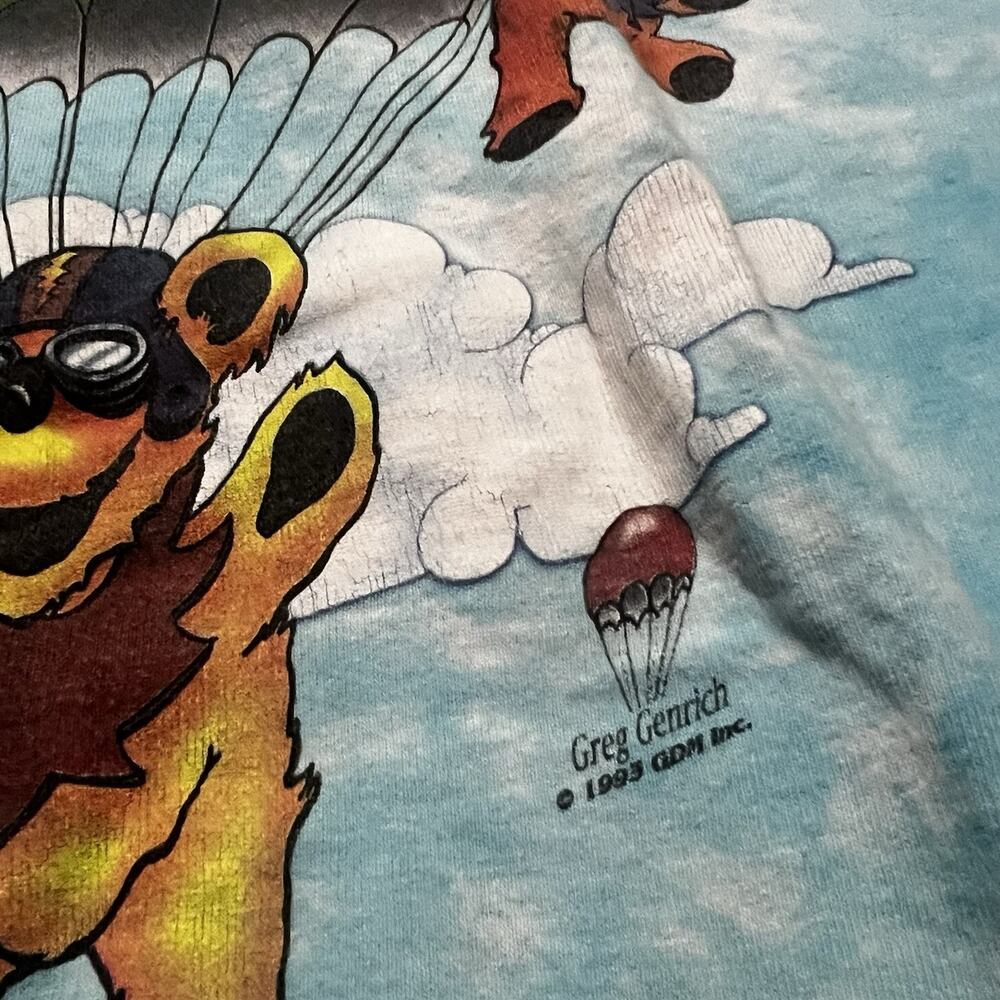 VTG Grateful Dead Liquid Blue AOP 1993 Parachuting Bears Tie Dye Shirt Size L - Picture 5 of 6